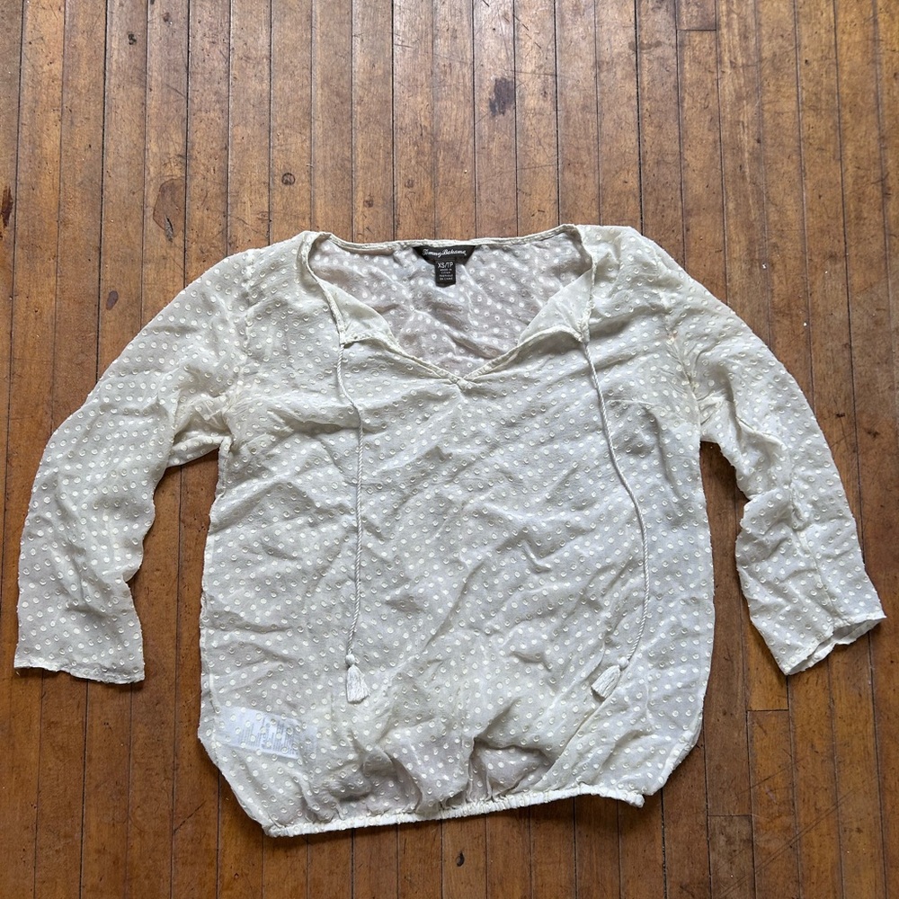 Silk & Rayon Sheer Cream Textured Blouse from Tommy Bahama Size XS